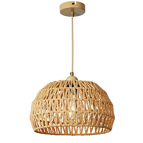 Rattan pendelleuchte vintage von forcoso, hängelampe für esszimmer und wohnzimmer