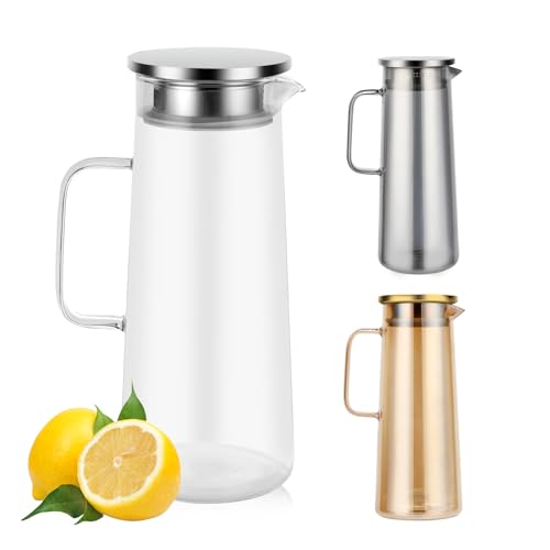 auauraintt glaskaraffe 1,5l hitzebeständiges borosilikatglas mit deckel für wasser, tee, limonade