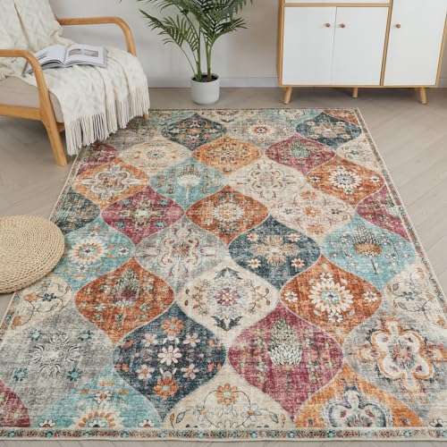 xfrog rutschfester waschbarer teppich blumen boho klein ultraweich für wohnzimmer, schlafzimmer