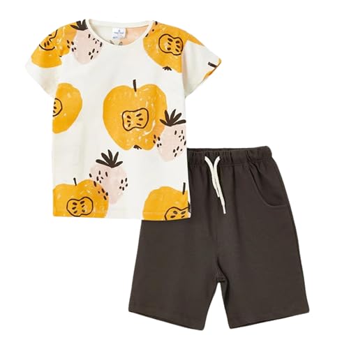deiko kinder shorts und t-shirt set 100% baumwolle apfel erdbeere 5-6 jahre