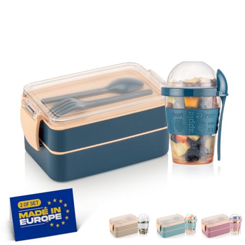 winkly lunchbox kinder brotdose mit fächern 400ml 600ml müslibecher navy blau
