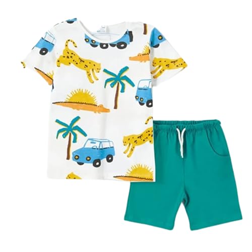 deiko kinder shorts und t-shirt set 100% baumwolle palme auto 5-6 jahre