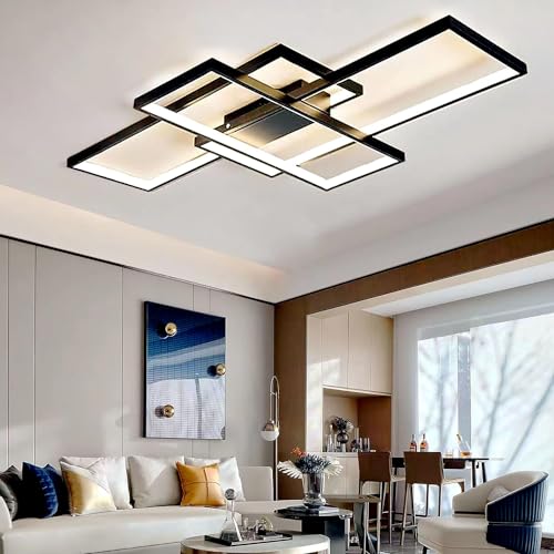 ASJK Deckenlampe 60W LED eckig 3000k-6000k mit Fernbedienung Schwarz 80cm
