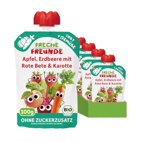 bio quetschie apfel erdbeere mit rote beete karotte für babys 6 monate freche freunde 6er pack