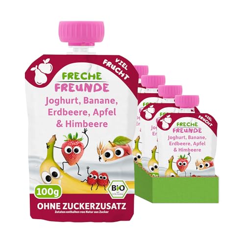 6x FRECHE FREUNDE Bio Quetschie Joghurt Banane Erdbeere Apfel Himbeere