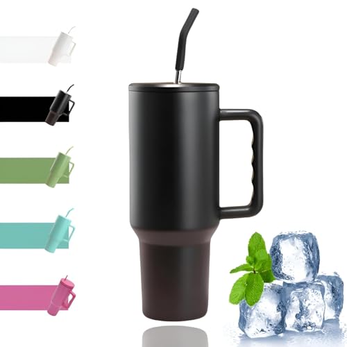 saiyuanxing 40oz tumbler mit griff, edelstahl vakuum isoliert, kaffeebecher mit strohhalm, schwarz