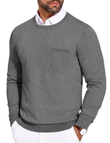 coofandy pullover herren rundhals slim fit leicht elegant dunkelgrau s