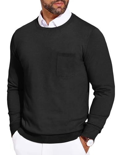 coofandy herren strickpullover schwarz langarm slim fit rundhals dünn pullover S
