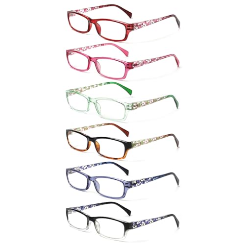 lesebrille mit blaulichtfilter für damen, COJWIS 6er pack, federscharnier, 1.25, mehrfarbig