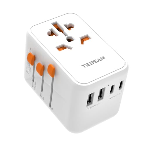 TESSAN 100W reisestecker mit 3 USB C und 2 USB A für weltweit, schnellladung adapter