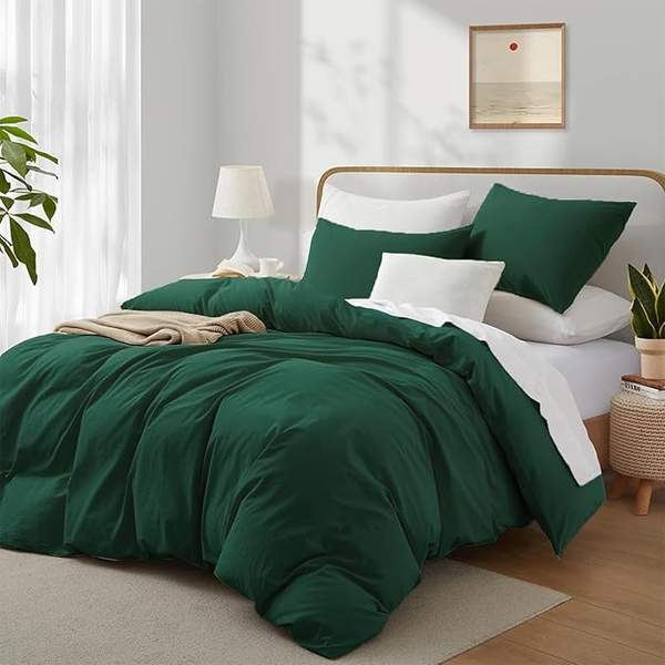 Baumwolle Bettwäsche 135x200cm Grün Einfarbig Uni Einzelbett mit Kissenbezug 80x80cm