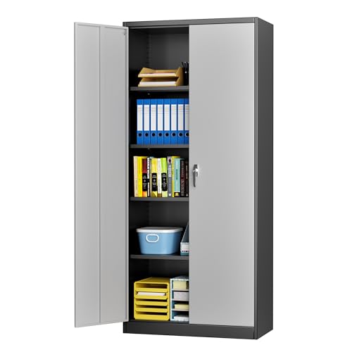 supeer aktenschrank metallschrank 4 höhenverstellbare fachböden stahlblech schwarz grau 180 cm x 80 cm x 40 cm