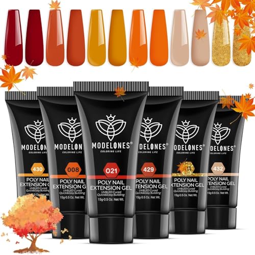 modelones polygel set 6 farben rot glitzer gold gelb orange nägel acrylgel set