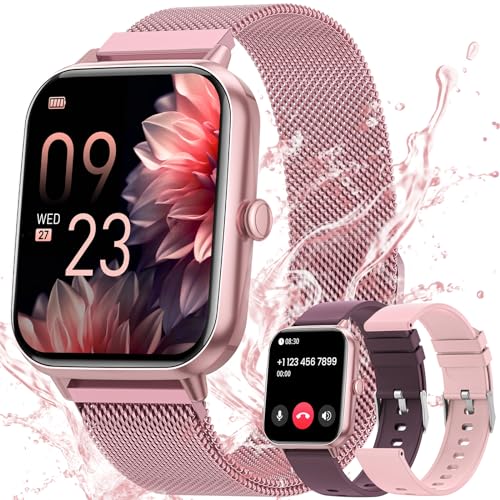 aimiuvei smartwatch damen mit telefonfunktion, 1,83'' fitnessuhr, ip68, rosa