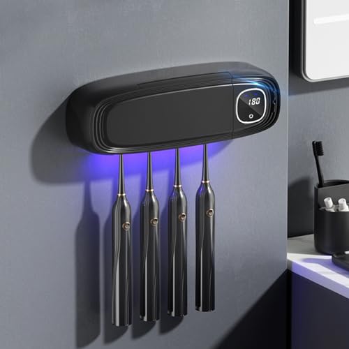 Produktbild: uv-zahnbürste sanitizer mit wandhalterung, sterilisation, timing, 4 schlitze, usb-ladung, 3000 mAh, schwarz