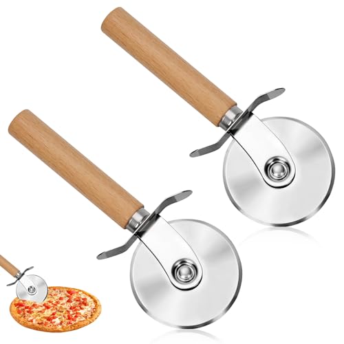 pizza cutter rad 2-teilig pizzaroller edelstahl mit holzgriff und fingerschutz