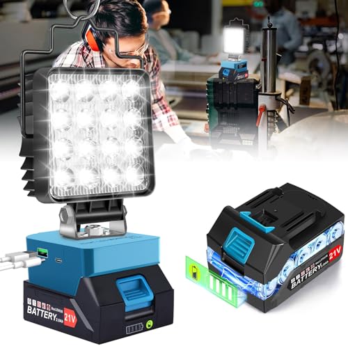 kabellose arbeitsleuchte 48W 4800LM mit akku und ladegerät, kompatibel mit makita 18V