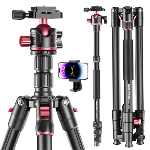 CAMBOFOTO 200cm Aluminium Kamerastativ mit 360 Kugelkopf, Einbeinstativ, Tragetasche