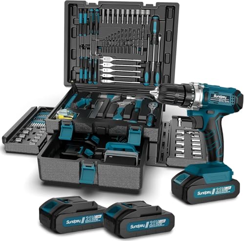werkzeugkoffer 255 tlg mit akkuschrauber 21v, sundpey akku set mit 2 akkus