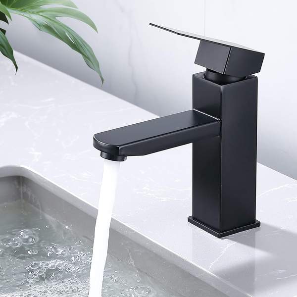 📍 **HOMELODY Bathroom Tap, Black, Washbasin Tap, Basin, Square Bathroom Mixer Tap, Stainless Steel, Single Lever Mixer Tap**