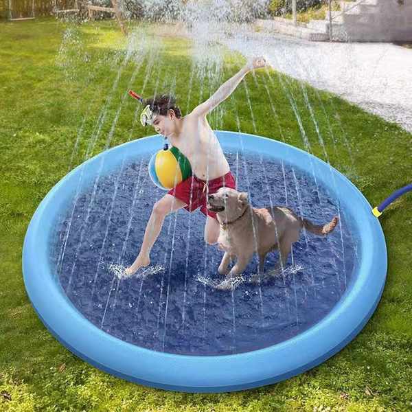 splash pad hundepool 170cm sprühmatte faltbar für haustiere wasserspielmatte