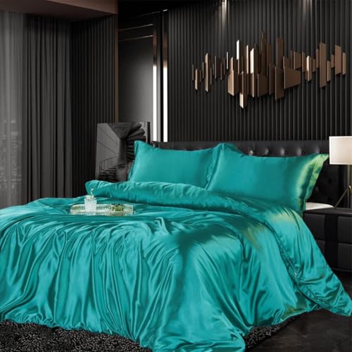 bettwäsche set satin 135x200cm grün 4-teilig mit reißverschluss und kissenbezügen 80x80cm
