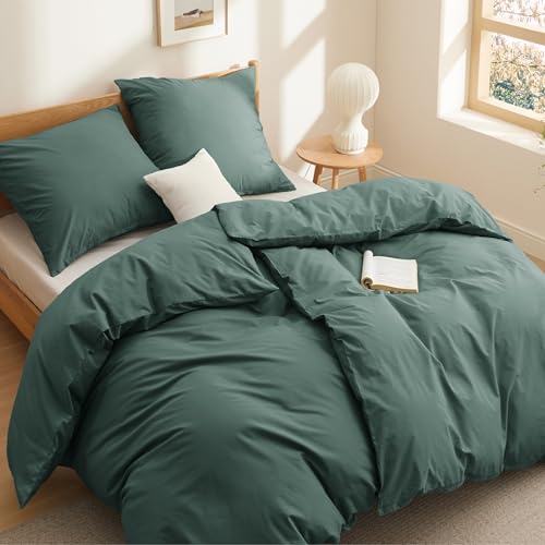 BEDSURE Bettwäsche 135x200 cm, 4-teilig, Baumwolle, dunkelgrün, Oeko-Tex, Reißverschluss