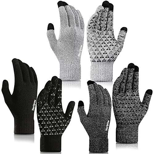 nertpow winter touchscreen handschuhe herren 3er pack, fleece gefüttert, schwarz weiß grau