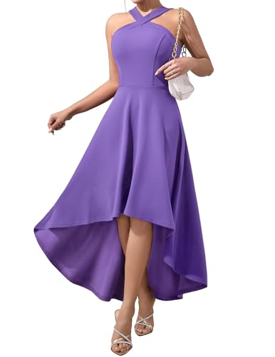 DRESSTELLS Cocktailkleid lila elegant knielang für Hochzeit, Sommer, Abendkleid XL