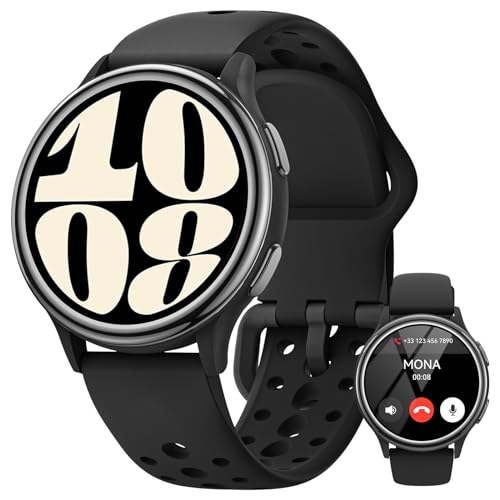 aimiuvei smartwatch damen mit telefonfunktion, 1,27 zoll, 100+ sportmodi, puls, spO2, schlafmonitor, ip68, schwarz