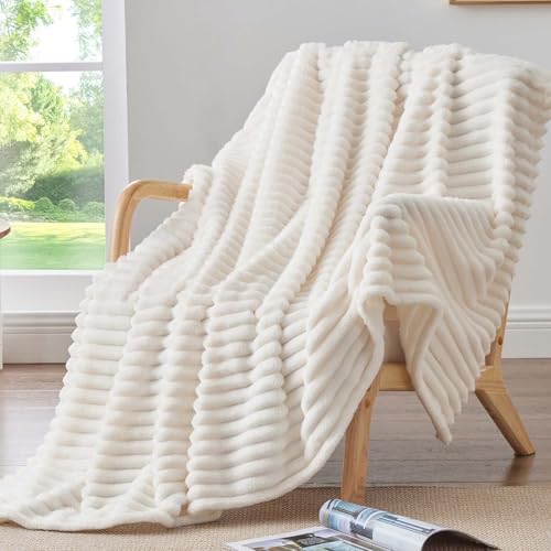 bedelite kuscheldecke flauschig 125x150 cm elfenbein weiß für sofa und wohnzimmer