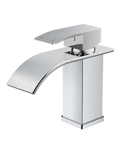 FORIOUS Einhandmischer Wasserhahn Bad, Wasserfall Waschtischarmatur 80mm Chrom