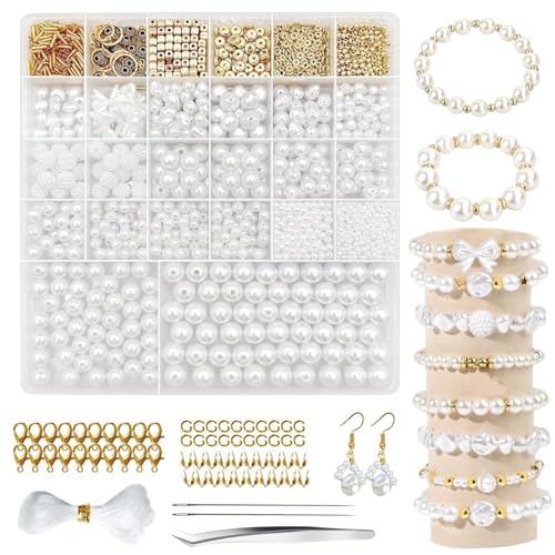 perlen für armbänder set 1813 weiße perlen mit goldenen abstandshaltern für kinder und erwachsene