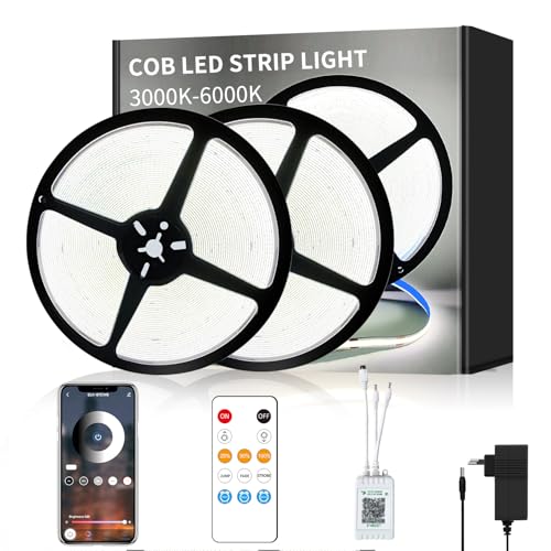 yeewhale cob led strip 30m mit fernbedienung und app steuerung dimmbar 6000k weiß