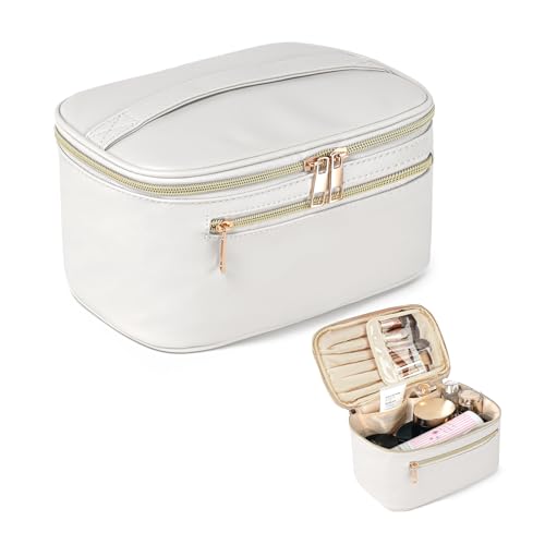 tantomi kosmetiktasche damen mit griff und teiler tragbare schminktasche weiß