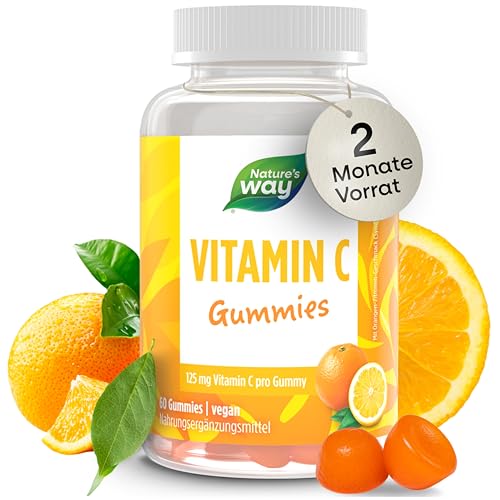 vitamin c gummibärchen für erwachsene, 125mg hochdosiert, vegan, gluten- und laktosefrei, 60 stück