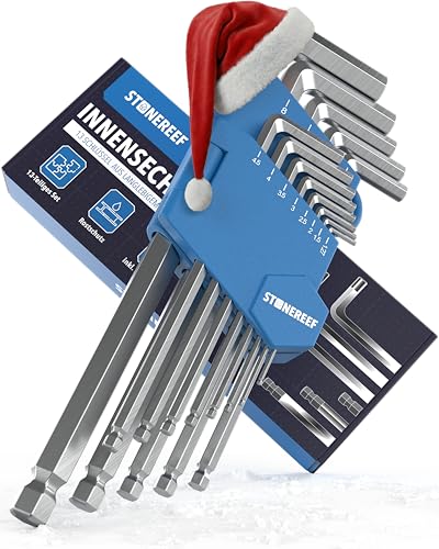 Innensechskantschlüssel Set 13tlg von stone reef mit Kugelkopf, Chrom Schwarz 1,27-10mm