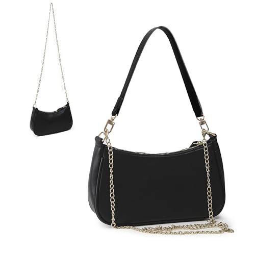 Kleine Handtasche Damen schwarz aus PU-Leder mit abnehmbarer Kette und Schulterriemen