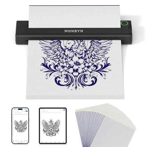 munbyn tattoo drucker bluetooth, stencil drucker mit 20 blatt transferpapier, schwarz