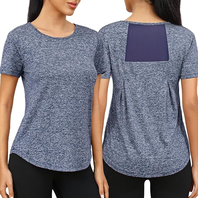 wayleb sportshirt damen kurzarm atmungsaktiv t-shirt für fitness yoga gym, himmelblau XL