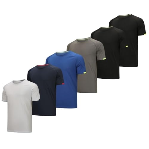 Herren Sport T-Shirt 6er-Pack kurzärmlig atmungsaktiv Rundhalsausschnitt M schwarz/grau/blau/marineblau/weiß