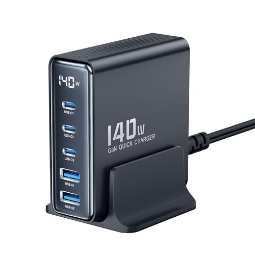 usb c ladegerät 140w 5-port mit led display schnellladegerät für macbook iphone samsung