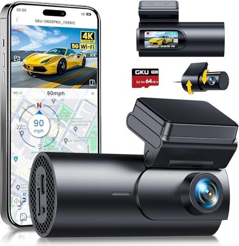 gku 4k dashcam auto vorne hinten, dual dash cam, gps, parküberwachung, 64gb sd karte