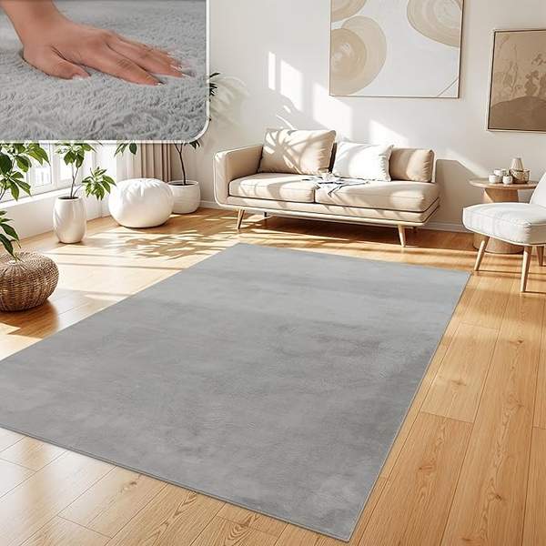 Paco Home Teppich Grau 240x340 cm Kunstfell weich waschbar modern Kurzflor