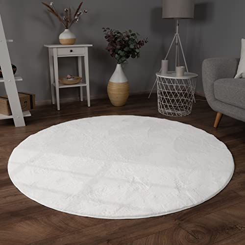 paco home teppich rund 200 cm wohnzimmer kunstfell weich waschbar weiß flauschig