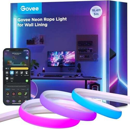 govee neon led strip 5m rgbic für sockelleiste, matter-kompatibel, musiksync, zuschneidbar, dekoration