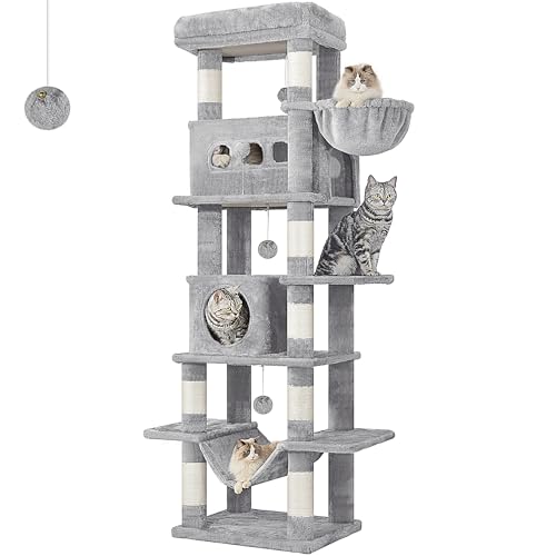 hzuaneri kratzbaum groß 170 cm hoch mit 8 kratzflächen 2 höhlen hängematte hellgrau