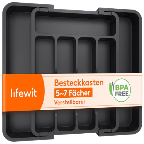 Produktbild: lifewit besteckkasten schubladen organizer verstellbar 31-37 cm schwarz für küche