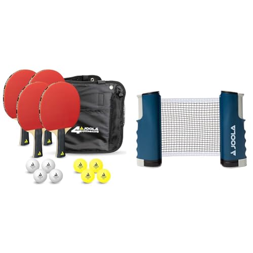 joola tischtennis-set mit 4 schlägern, 10 bällen und tragbarem netz, 28,5x26x8,5cm