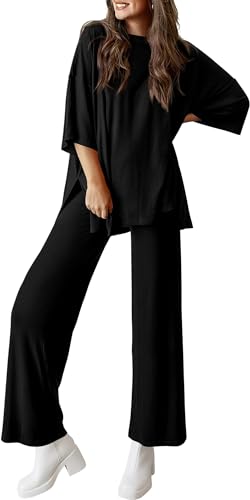 BUNSLOOM Damen 2 Stück lounge set mit pullover und weiten hosen casual outfit